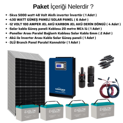 Güneş Enerjisi Bağ Evi Solar Paketi 5KVA İnverter 400W Güneş Paneli 100Ah Jel Akü