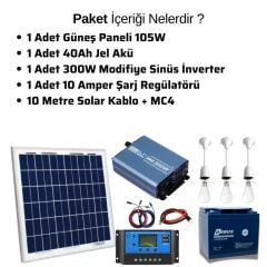 105 Watt Güneş Paneli Tv Aydınlatma Paketi Solar Paket