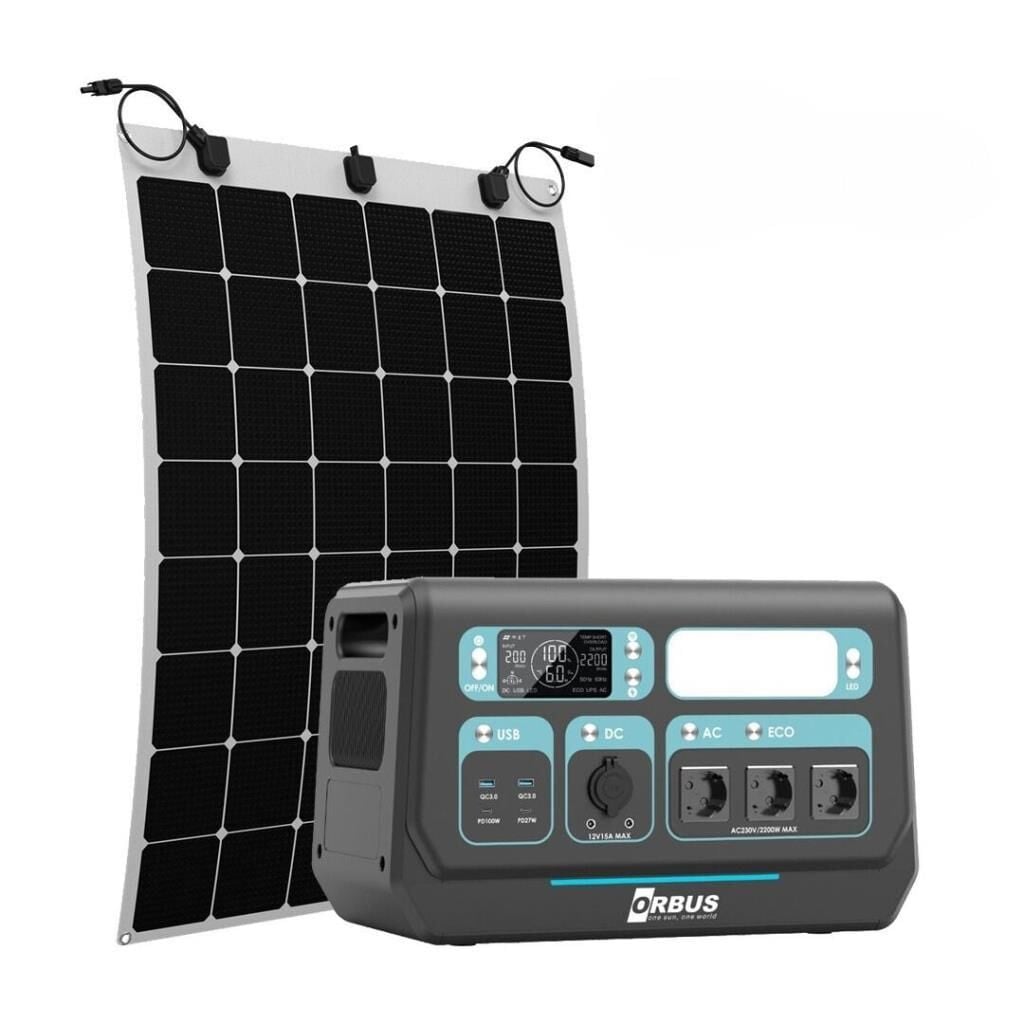 Orbus 2200W Taşınabilir Güç Kaynağı + 110W Esnek Güneş Paneli
