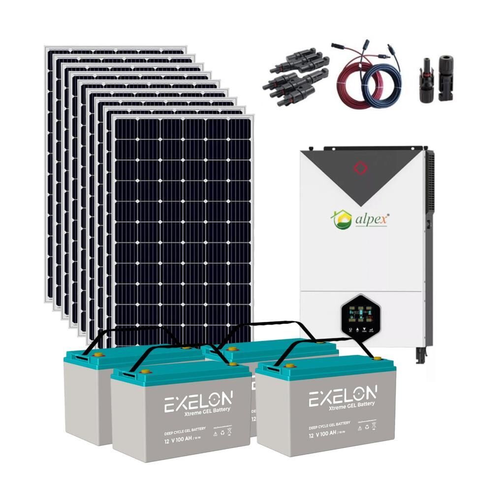 Güneş Enerjisi Bağ Evi Solar Paketi 6.2kW Hibrit İnverter 410W Panel & 100Ah Jel Akü