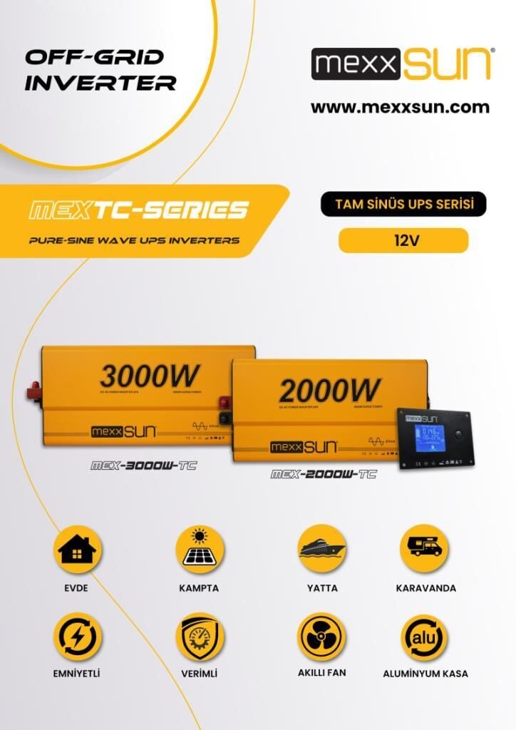 Mexxsun 12V Volt - 2000W Watt Ats Ups Şarjlı Tam Sınüs Inverter ( Ekranlı )