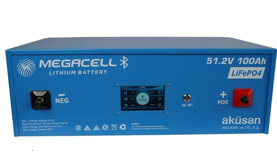 Megacell 51,2V 100Ah LiFePO4 Lityum Demir Fosfat Akü(Bluetooth)