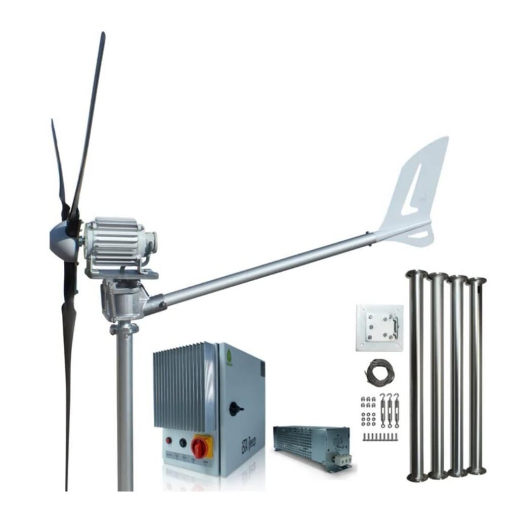 İsta Breeze 1500W 24V/48V Windsafe Korumalı Rüzgar Türbini + Wind Pro Şarj Kontrol Cihazı + Direk Seti