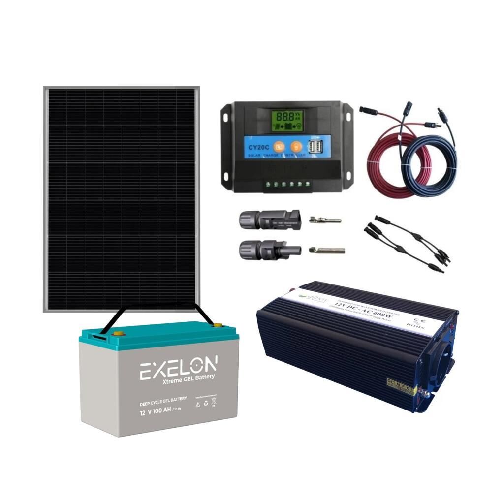 Güneş Enerjisi Bağ Evi Solar Paketi 600W Modifiye Sinüs İnverter 250W Güneş Paneli 100Ah Jel Akü