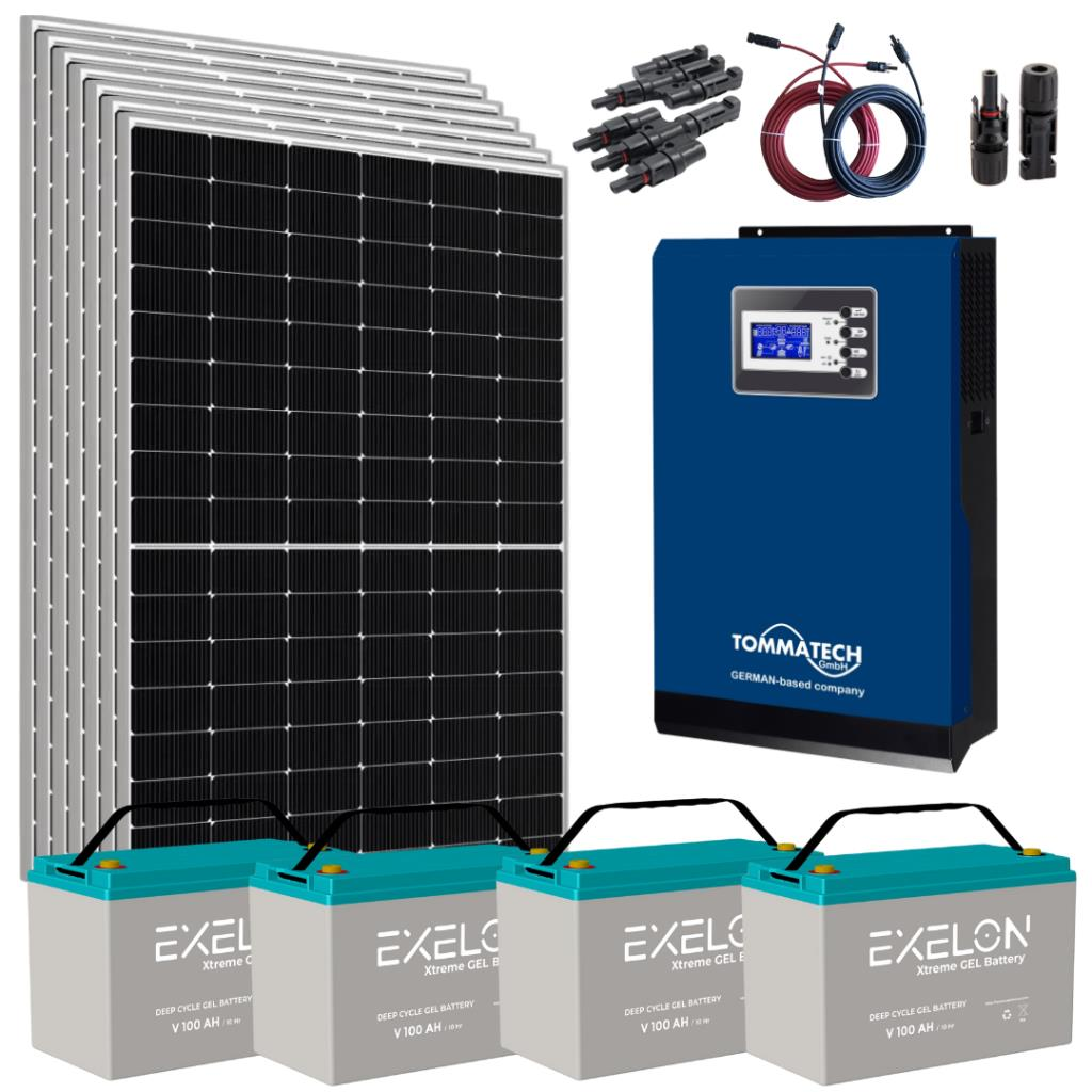 Güneş Enerjisi Bağ Evi Solar Paketi 5KVA İnverter 400W Güneş Paneli 100Ah Jel Akü