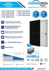 TommaTech 600Wp 144TN M10 TOPCon Güneş Paneli – 31 Adet (1 Palet)