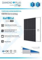 TommaTech 625Wp 108TN M12 TOPCon Diamond Plus Güneş Paneli – 36 Adet (1 Palet)