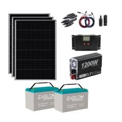 Güneş Enerjisi Bağ Evi Solar Paketi 1200W Sinüs İnverter 250W Güneş Paneli 100Ah Jel Akü