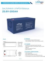 TommaTech Marine 25.6V 200Ah LiFePO4 ABS+PC Kasa Lityum Batarya
