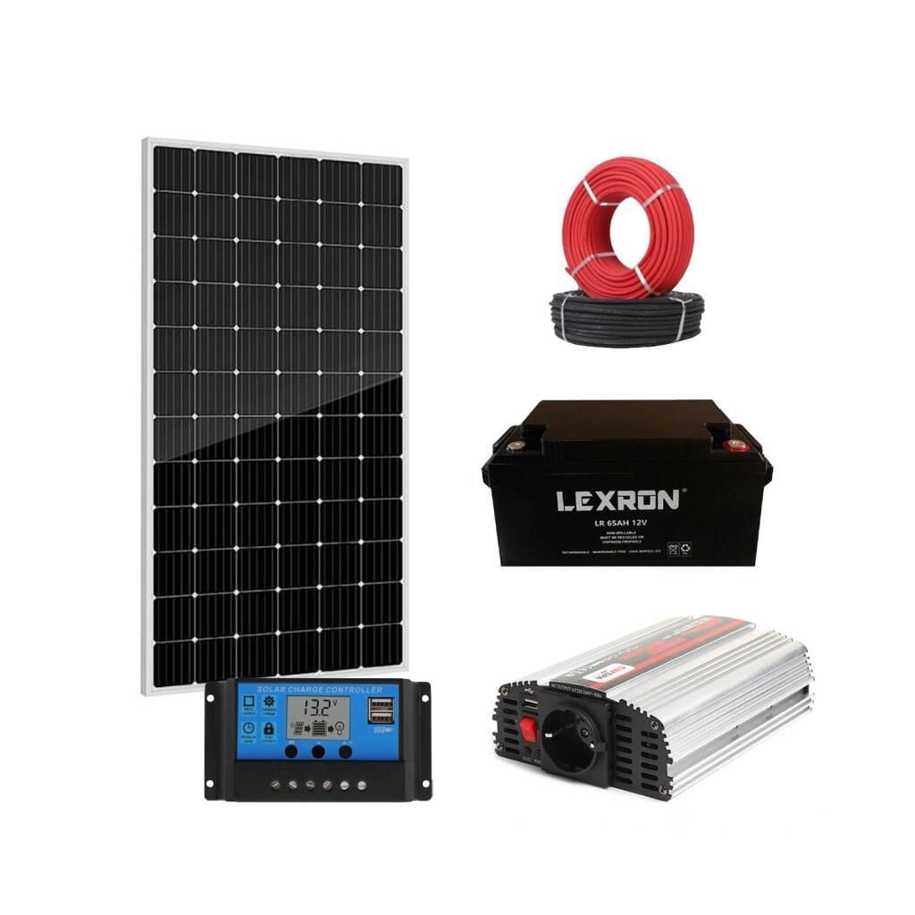 Güneş Enerjisi Aydınlatma - TV Paketi  600W İnverter 170W Güneş Paneli 65Ah Jel Akü