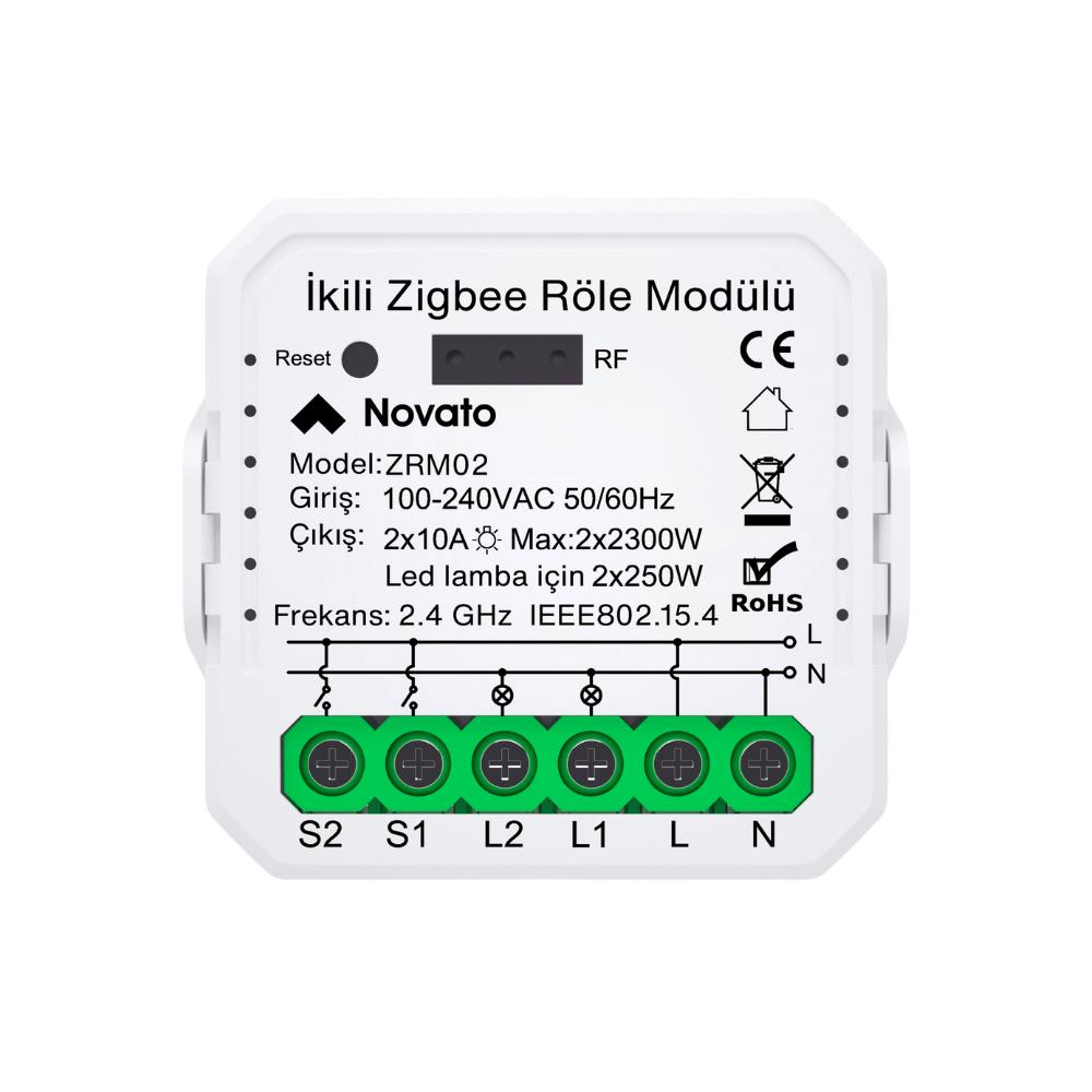 Novato Tuya Zigbee İki Çıkışlı Akıllı Röle