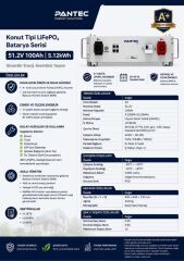 Pantec 51.2V 100Ah 5.12kWh LiFePO4 Lityum Akü