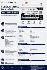 Soleron 25.6V 150Ah 5.12kWh LiFePO4 Lityum Akü