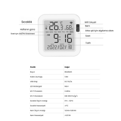 Novato WiFi LCD Ekranlı Sıcaklık ve Nem Sensörü