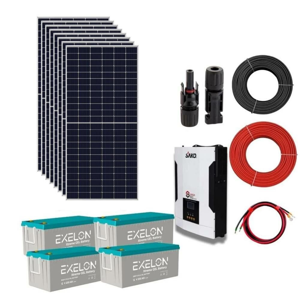 20.000 Watt  Büyük Bağ Evi Solar Paketi 550w Güneş Paneli 5.5kw İnverter 200ah Jel Akü