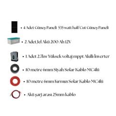 10.000 Watt  Çamaşır Makinesi Solar Paketi 550w Güneş Paneli 2.7kw İnverter 200ah Jel Akü