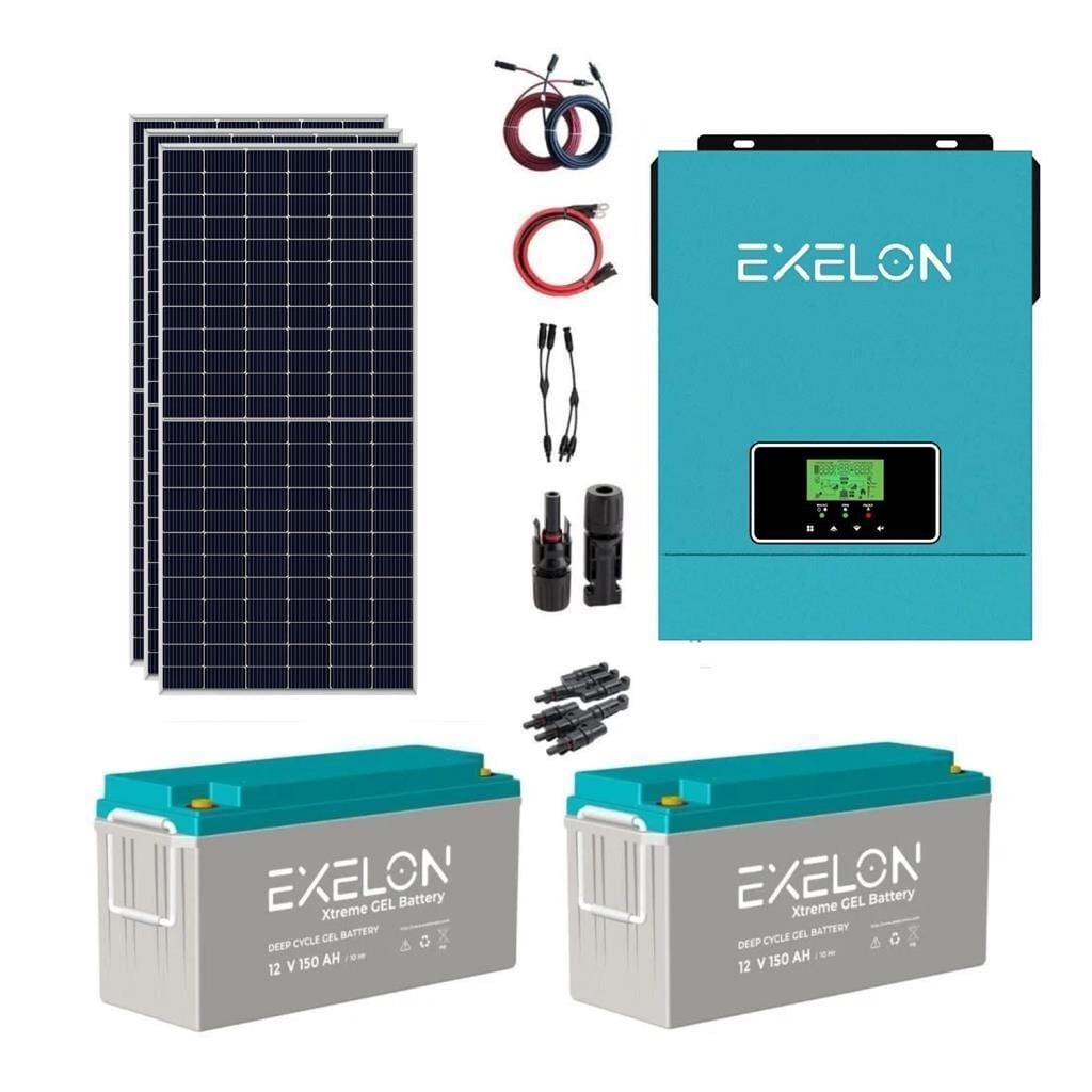 Güneş Enerjisi Bağ Evi Solar Paketi 3KVA İnverter 280W Güneş Paneli 150AH Jel Akü