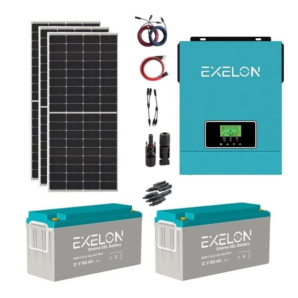 Güneş Enerjisi Bağ Evi Solar Paketi 3KVA İnverter 280W Güneş Paneli 150AH Jel Akü