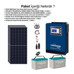 Güneş Enerjisi Bağ Evi Solar Paketi 3KVA İnverter 285W Güneş Paneli 100AH Jel Akü