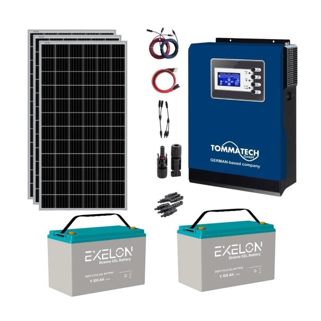 Güneş Enerjisi Bağ Evi Solar Paketi 3KVA İnverter 350W Güneş Paneli 100AH Jel Akü