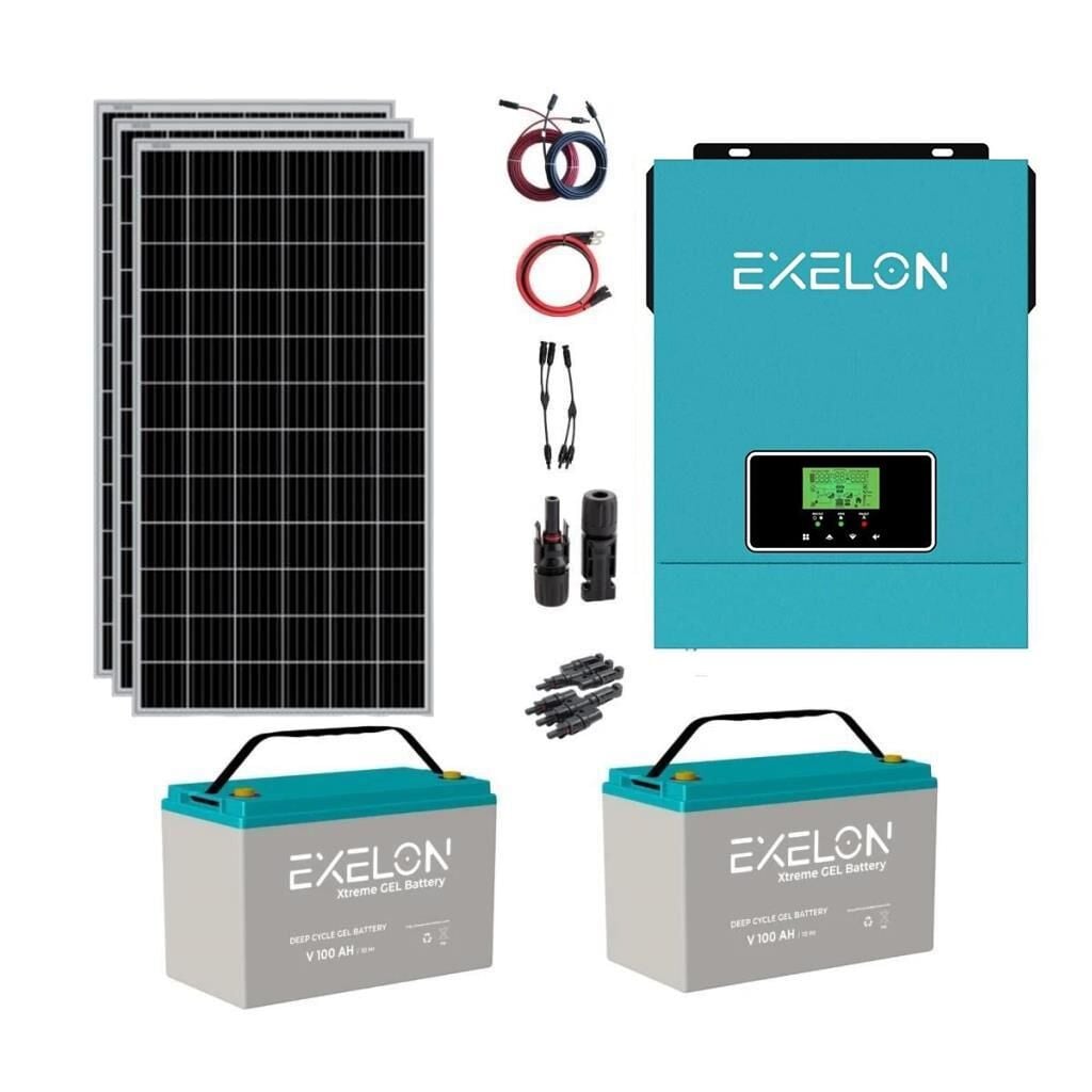 Güneş Enerjisi Bağ Evi Solar Paketi 3KVA İnverter 350W Güneş Paneli 100AH Jel Akü