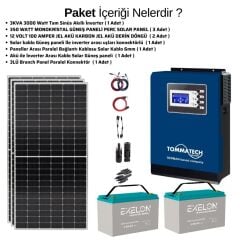 Güneş Enerjisi Bağ Evi Solar Paketi 3KVA İnverter 350W Güneş Paneli 100AH Jel Akü