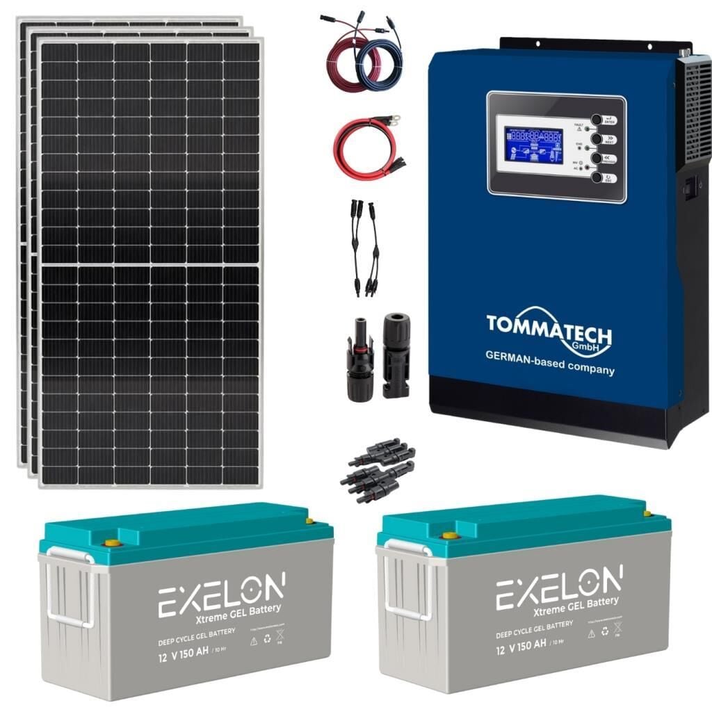 Güneş Enerjisi Bağ Evi Solar Paketi 3KVA İnverter 350W Güneş Paneli 150AH Jel Akü