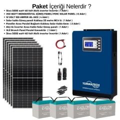 Güneş Enerjisi Bağ Evi Solar Paketi 5KVA İnverter 350W Güneş Paneli 100Ah Jel Akü