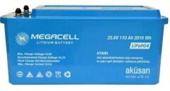 Megacell 25.6V 100Ah LiFePO4 Lityum Demir Fosfat Akü(ABS Kasa)