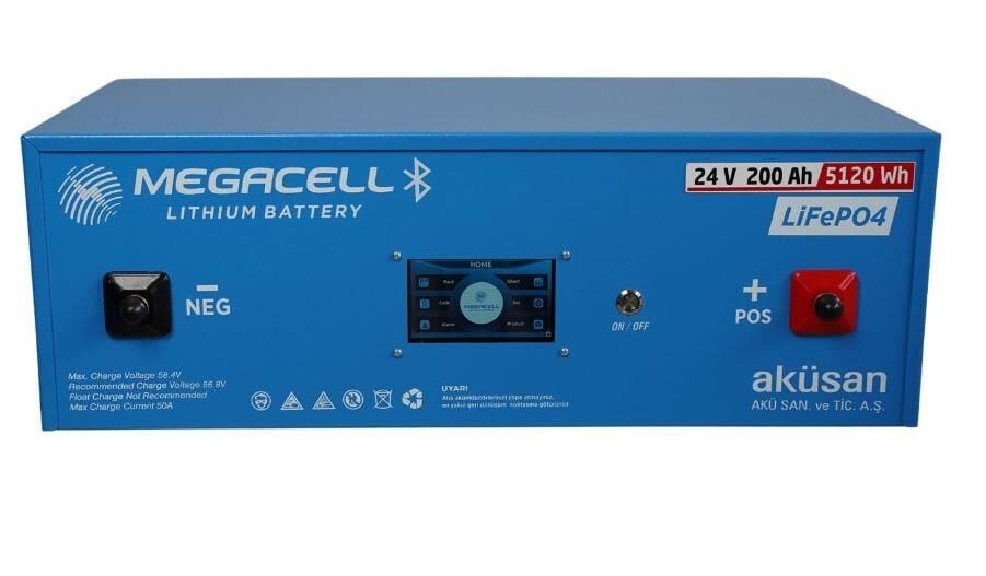 Megacell LiFePO4 25.6V 200Ah Lityum Demir Fosfat Akü