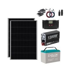 1200W Güneş Enerjisi Solar Paket 2x250W Panel 100Ah Jel Akü 1200W İnverter TV ve Aydınlatma Uyumlu