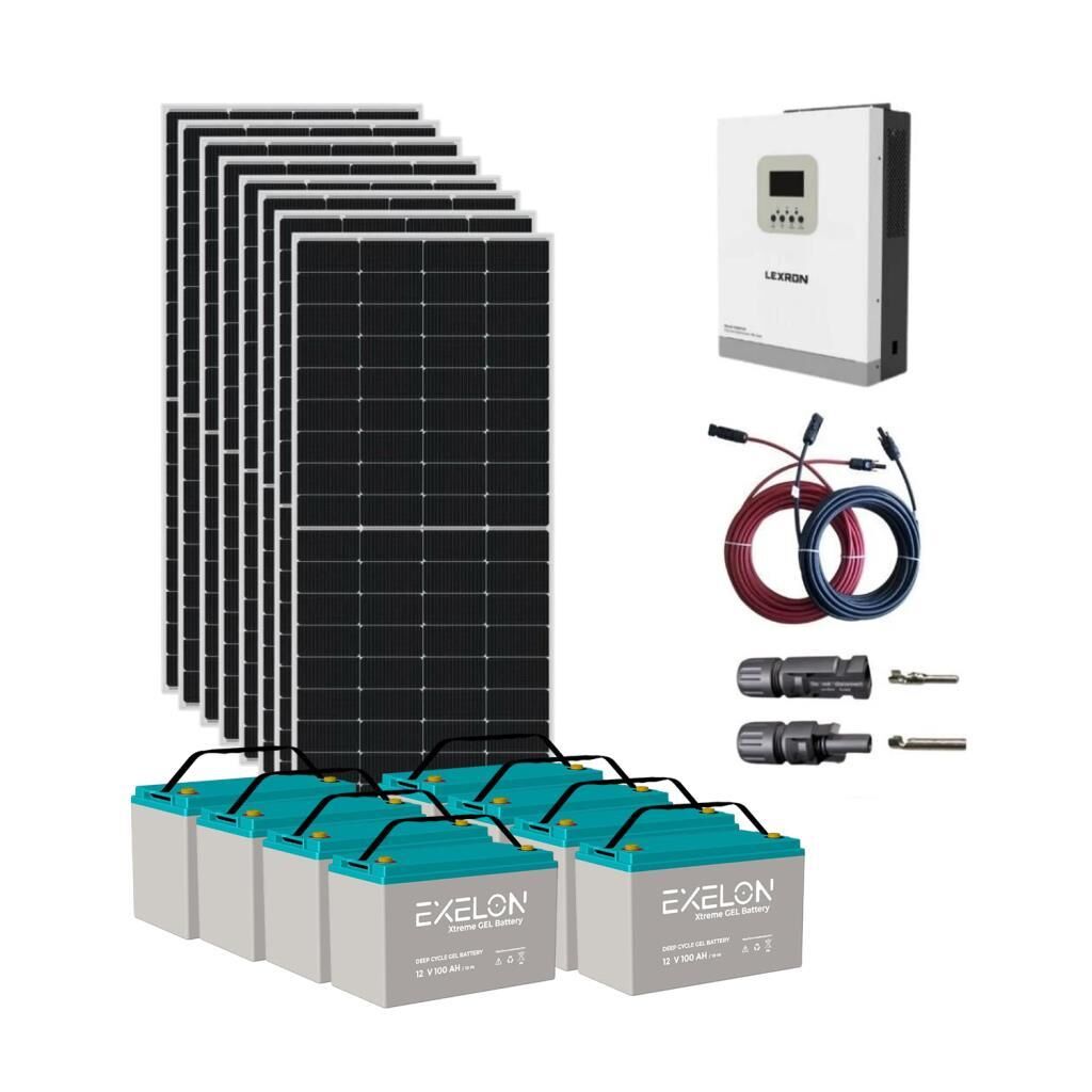 Güneş Enerjisi Bağ Evi Solar Paketi 5KVA Akıllı İnverter 410W Güneş Paneli 100Ah Jel Akü