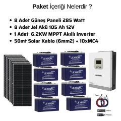 Güneş Enerjisi Bağ Evi Solar Paketi 5KVA Akıllı İnverter 410W Güneş Paneli 100Ah Jel Akü