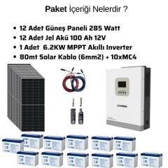 Güneş Enerjisi Bağ Evi Solar Paketi 5KVA Akıllı İnverter 410W Güneş Paneli 100Ah Jel Akü