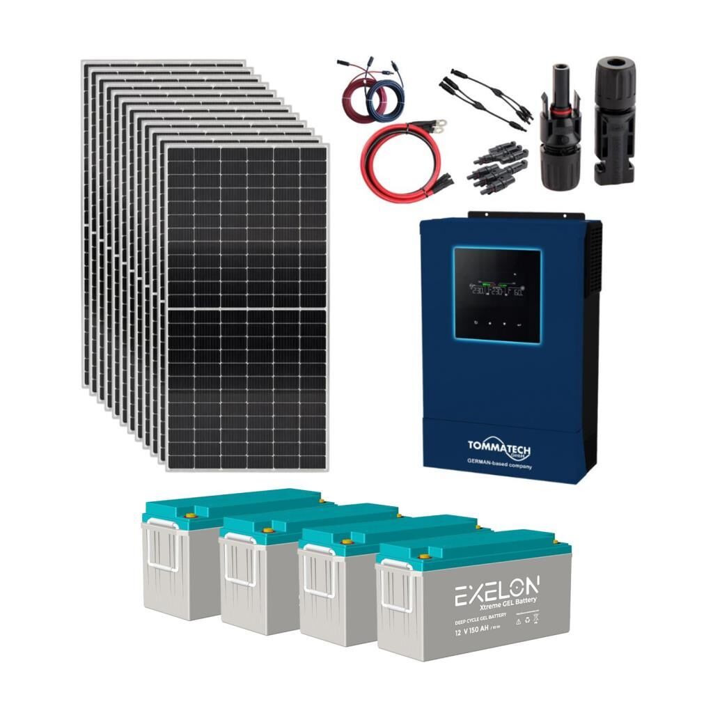 Güneş Enerjisi Solar Paketi 5.6kVA İnverter 550W Güneş Paneli 200Ah Jel Akü