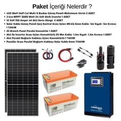 Güneş Enerjisi Solar Paketi 3kva İnverter 450 watt Güneş Paneli 150 Amper Jel Akü