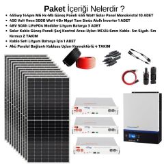 Güneş Enerjisi Solar Paketi 5kva İnverter 550 watt Güneş Paneli 48V 50 Amper Lityum Akü