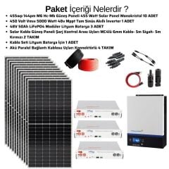 Güneş Enerjisi Solar Paketi 5kva İnverter 550 watt Güneş Paneli 48V 50 Amper Lityum Akü