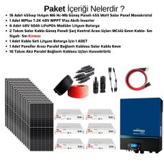 Güneş Enerjisi Solar Paketi 7.2kva İnverter 550 watt  Güneş Paneli 48V 50 Amper Lityum Akü