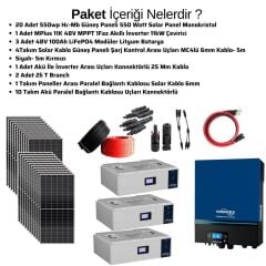 Güneş Enerjisi Solar Paketi 11kva İnverter 550 watt Güneş Paneli 48V 100 Amper Lityum Akü