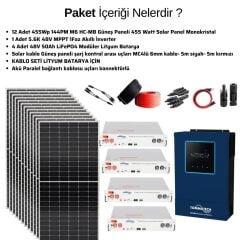 Güneş Enerjisi Solar Paketi 5.6kva İnverter 550 watt Güneş Paneli 48V 50 Amper Lityum Akü