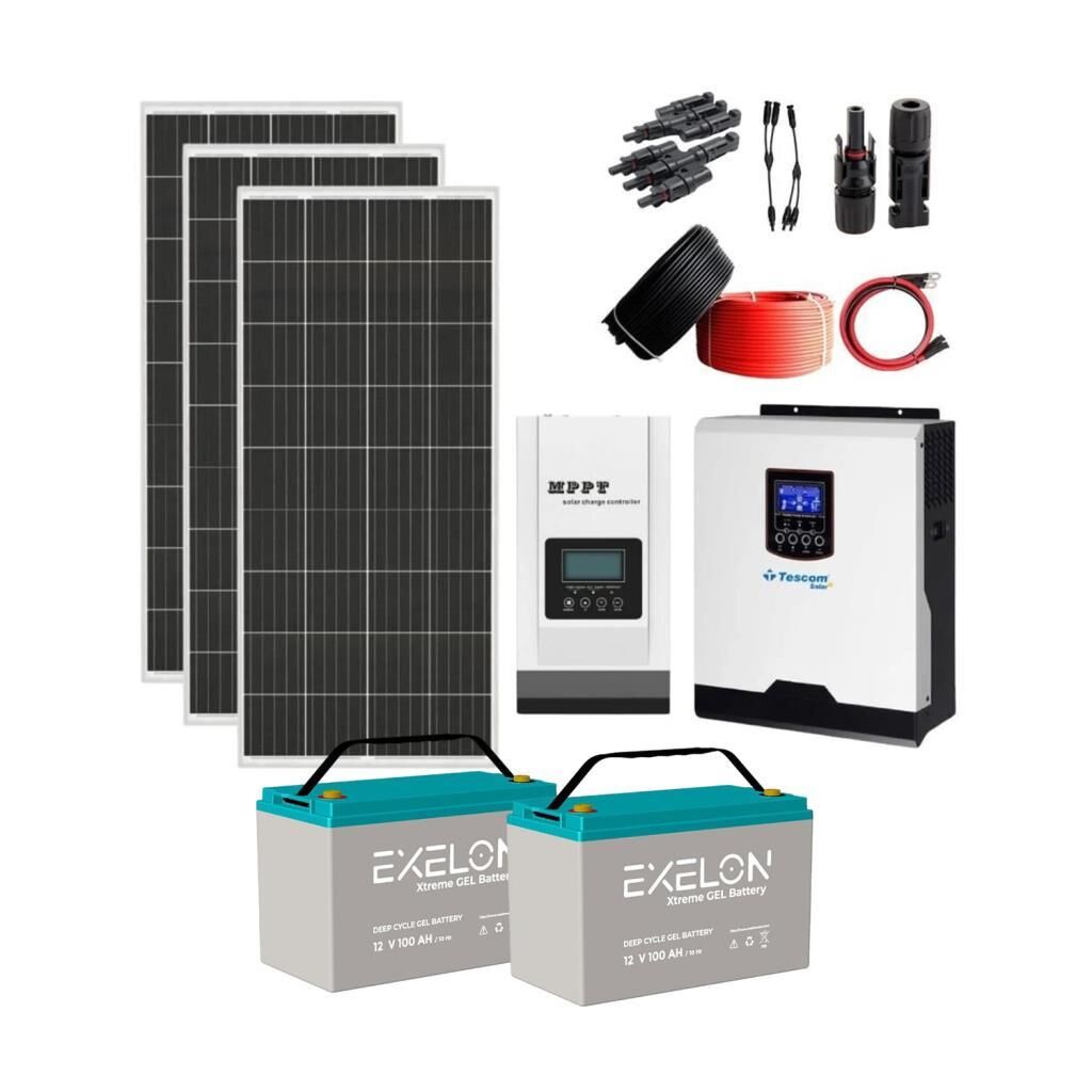 Güneş Enerjisi Solar Paketi 1kVA İnverter 210W Güneş Paneli 100Ah Jel Akü