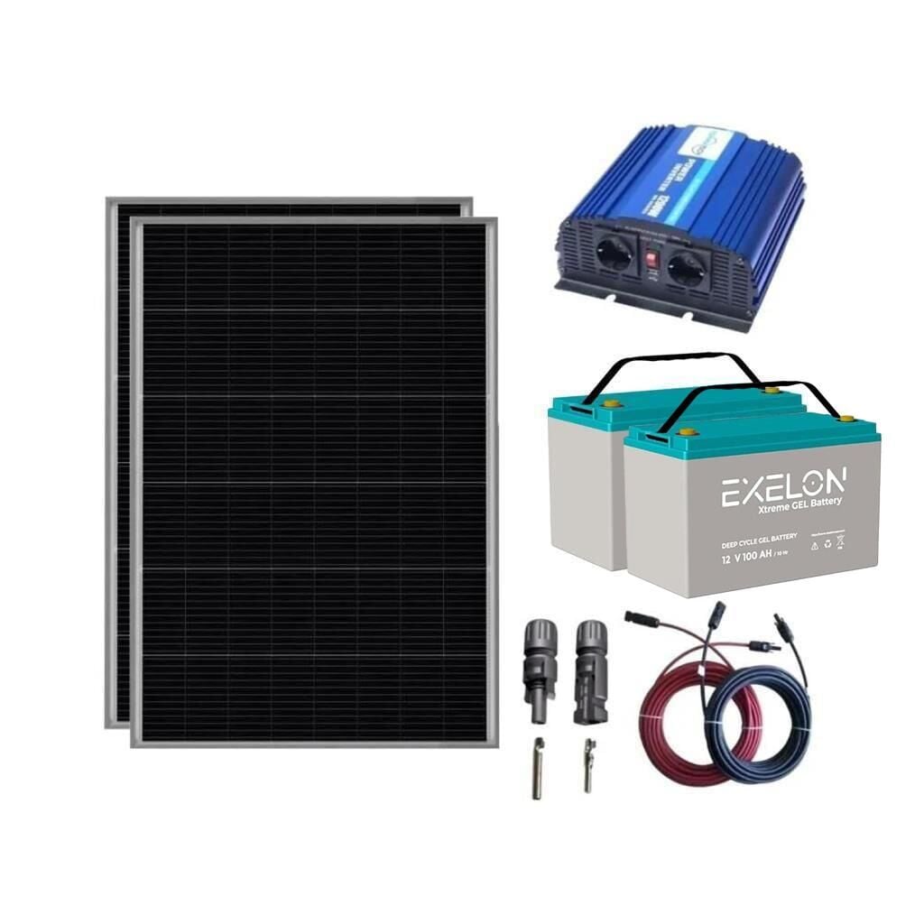Mini Bağ Evi Solar Paketi 1200W İnverter 250W Güneş Paneli 2 x 100Ah Jel Akü