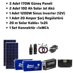 Mini Bağ Evi Solar Paketi 1200w Inverter 170w Güneş Paneli Paket 2
