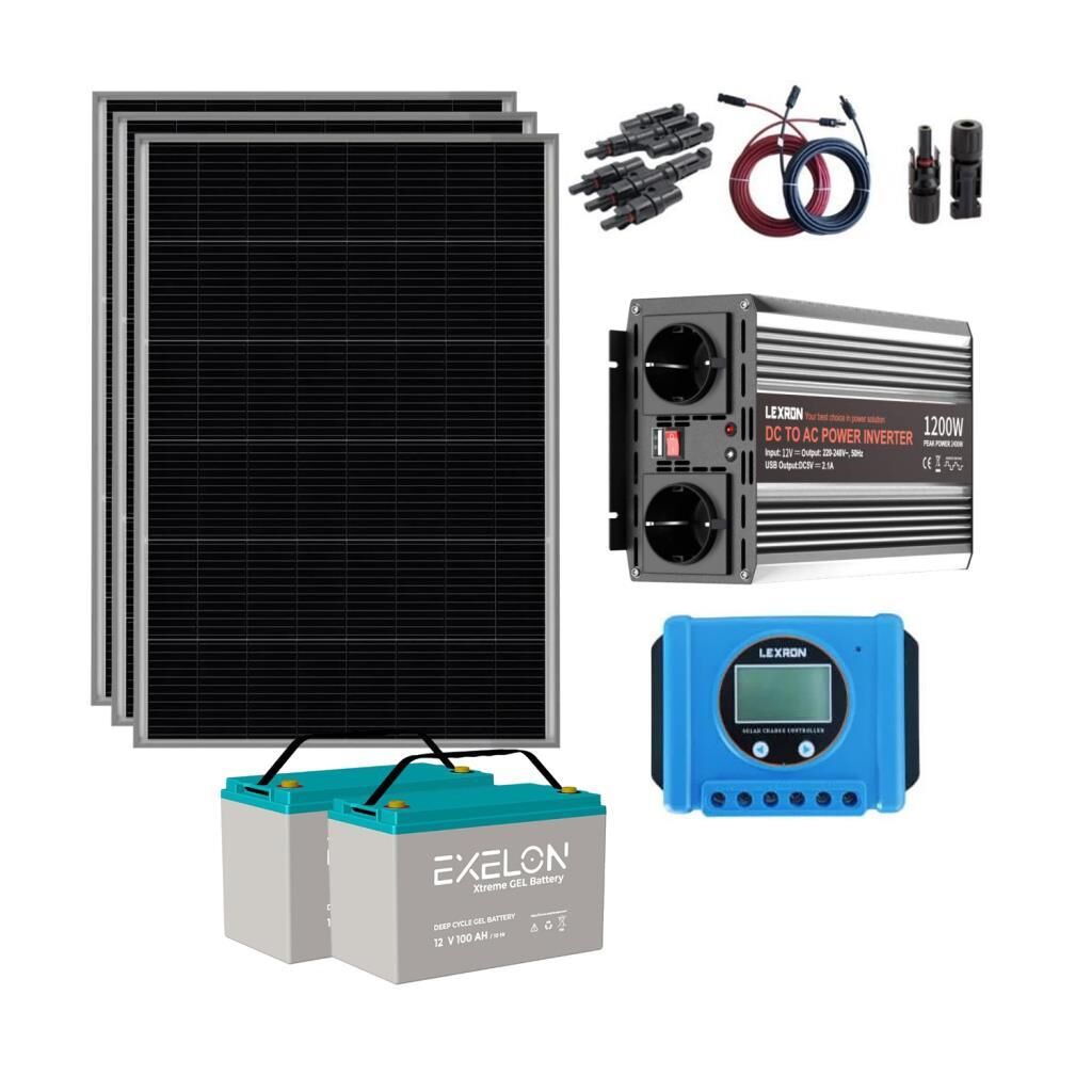 Mini Buzdolabı Paketi (PAKET 3) 1200W İnverter 3x250Wp Half Cut PERC Mono Panel 2x100Ah Jel Akü