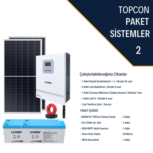 MONOKRİSTALLİ KÜÇÜK EV PAKETİ (PAKET 2)