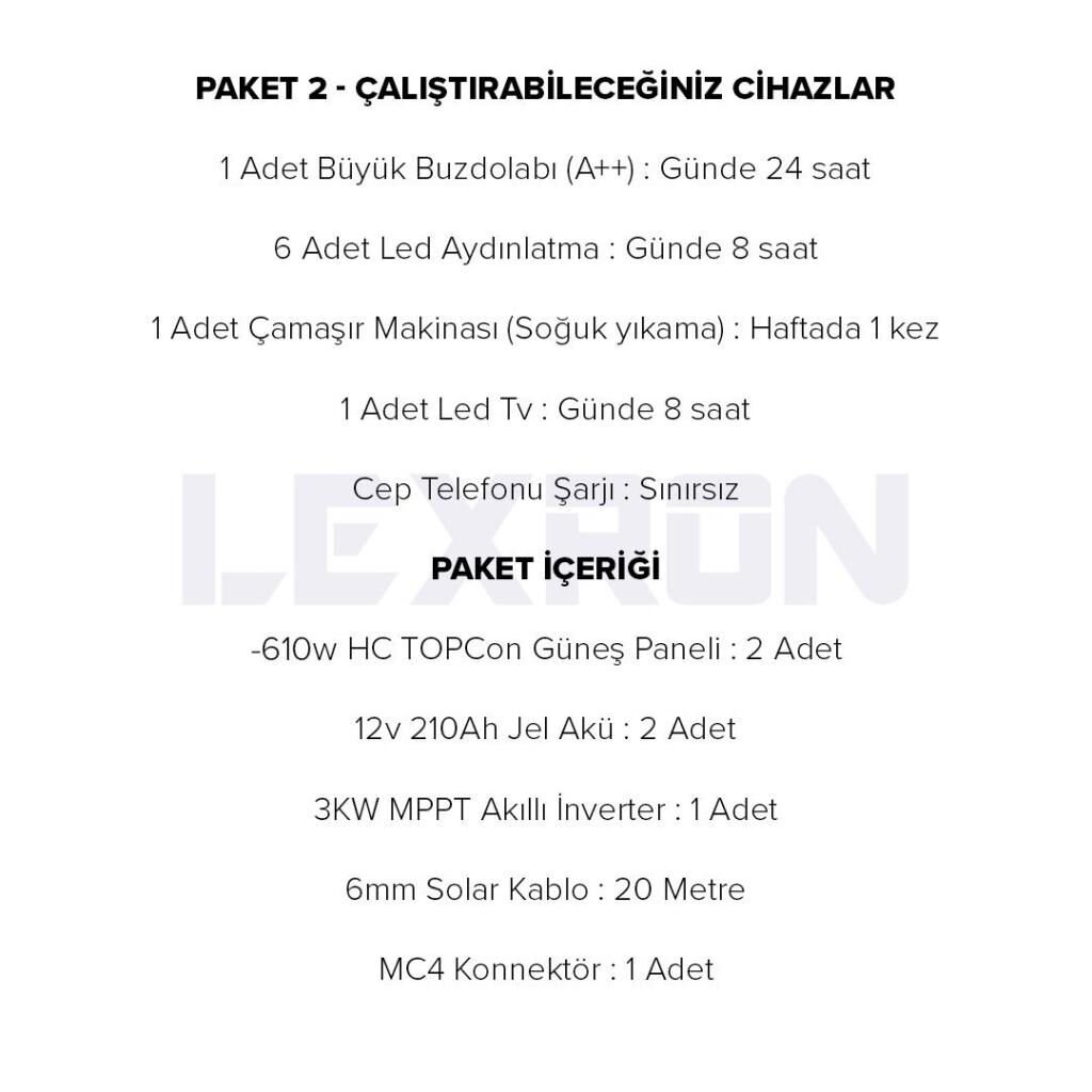 MONOKRİSTALLİ KÜÇÜK EV PAKETİ (PAKET 2)