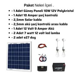 10 Watt Güneş Paneli Aydınlatma Paketi Solar Paket